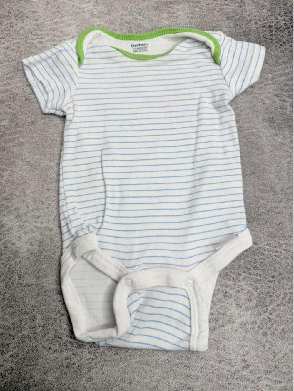 Gerber Baby Bodysuit 0-3 Months White Blue Stripe Green Trim Cotton Onesie